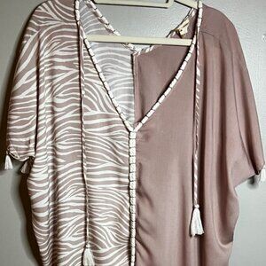 Rope Trim Surf Gypsy Beach Cover Up in Mauve and creme color Size M
